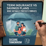 Comparison chart showing term insurance versus savings plans coverage and returns over 20 years