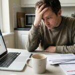 Person checking bank balance after paying EMIs on time but still feeling financial stress