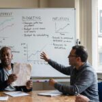 Person planning long-term financial stability with savings and investments chart