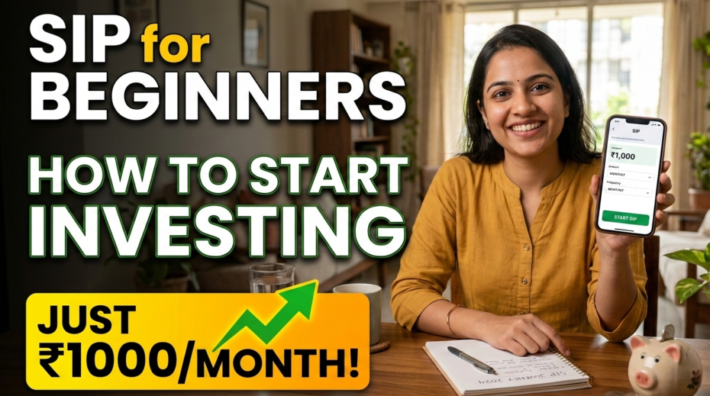 Investing beginners guide India infographic showing SIP 1000