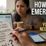 Emergency fund amount in India infographic showing 2026 calculation