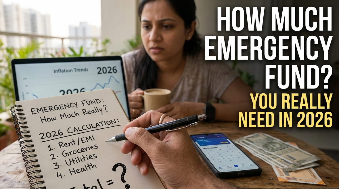 Emergency fund amount in India infographic showing 2026 calculation
