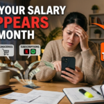 A person checking phone shocked where salary disappears every month